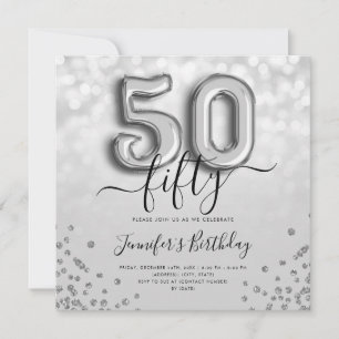 Silver Balloon Glitter 50th Convite para Festas de