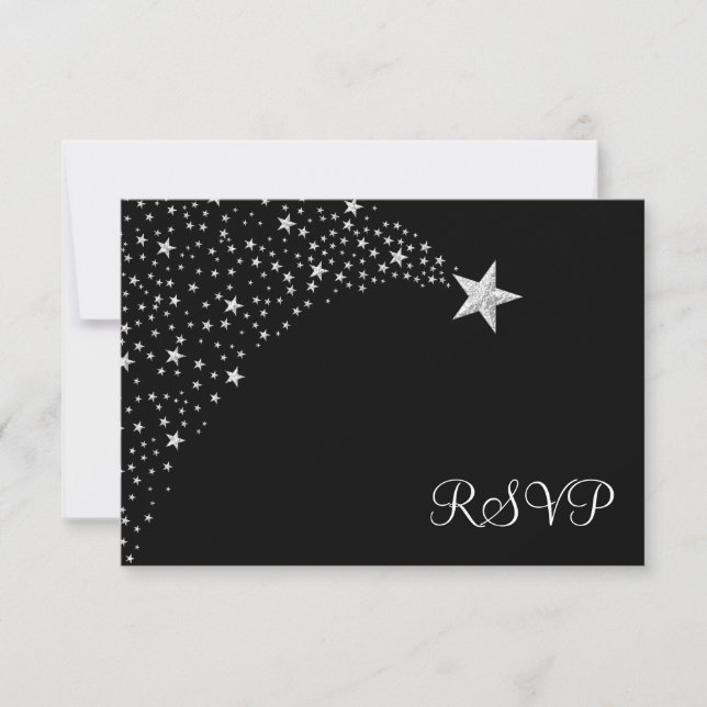 Silver Black Falling Stars Bat Mitzvah RSVP (Frente)