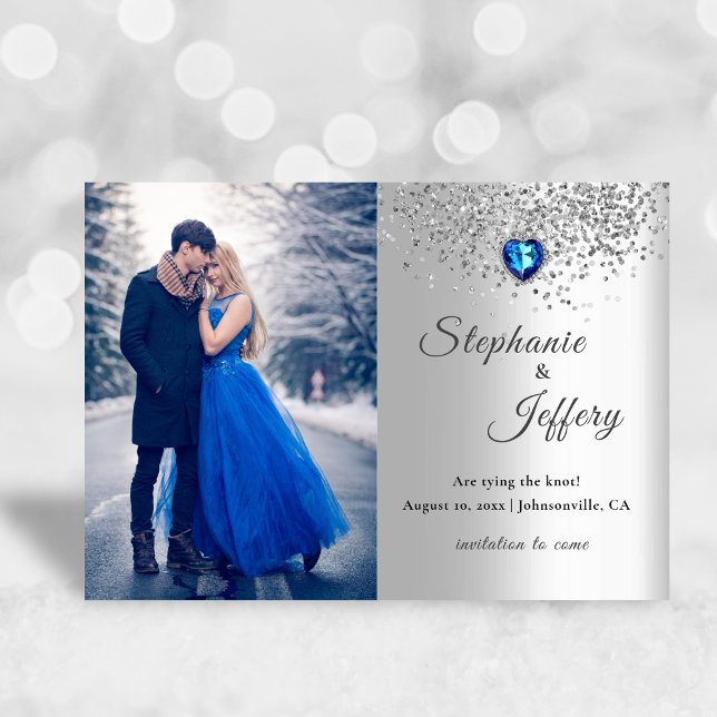 Silver Blue Heart Glitter Salve o Cartão de Data (Criador carregado)