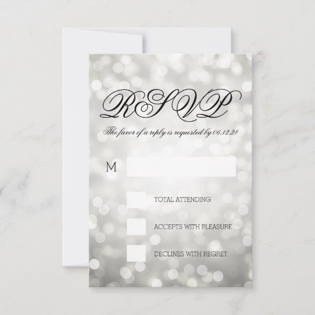 Silver Bokeh Luz Elegante Casamento RSVP (Frente)