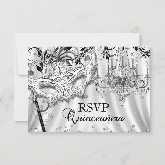 Silver Chandelier Mascarada Quinceanera RSVP (Frente)