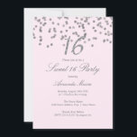 Silver Confetti Rosa Doce Dezesseis Convite<br><div class="desc">Mais bonito 16 Convites na Loja Little Bayleigh!</div>