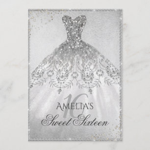 Silver Dress Sparkle Sweet 16 Convite