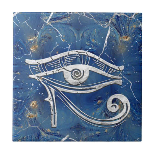 Silver Egyptian Eye of Horus  on blue marble (Frente)