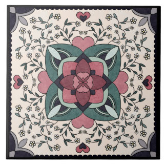 Silver Floral Blogue Retro Mandala Azulejo Cerâmic