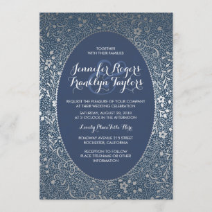 Silver Floral Vintage Marinhos Convites para Casam