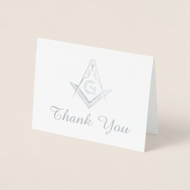 Silver Foil Masonic Obrigado Cartões | Freemason (Frente)