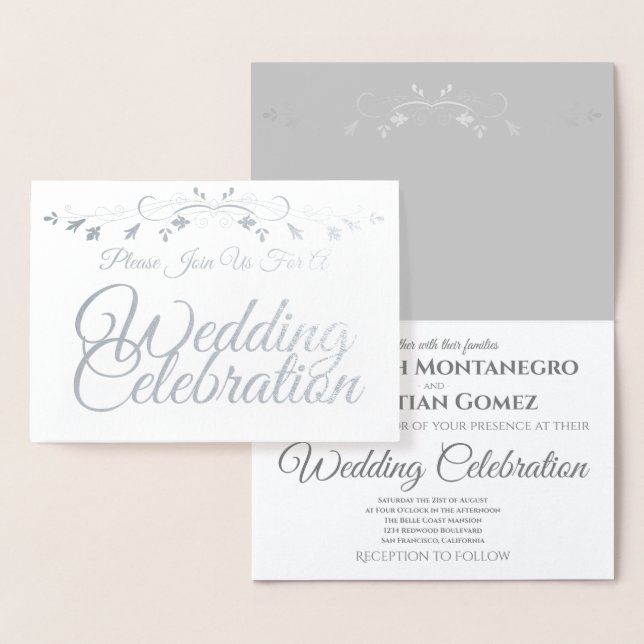Silver Foil sobre o Convite para Casamento Elegant (Exibição)
