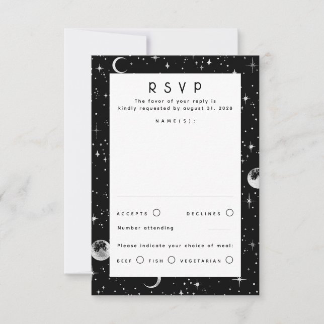 Silver Foil Stars Celestial Weding RSVP (Frente)