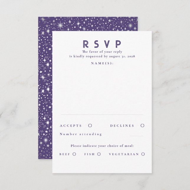 Silver Foil Stars Modern Wedn RSVP (Frente/Verso)