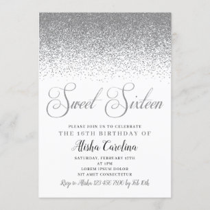 Silver Glitter 16 Doce Convite de Aniversário