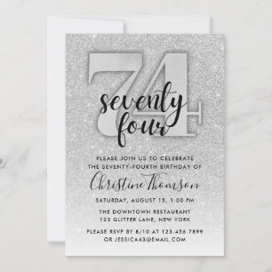 Silver Glitter 74.o Convite de Aniversário