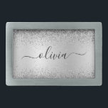 Silver Glitter Metal Monograma Nome Moderno<br><div class="desc">Folha de Silver Faux Folha Metálica Brilhante Esmagada Monograma Nome Belt Buckle. Isso faz a formatura perfeita, doce 16 16, 18, 21rua, 40, 50, 60, 70, 80, 90, 100 anos, casamento, chá de panela, aniversário, chá de fraldas ou presente de festa de solteira para alguém que ama luxo de vidro...</div>