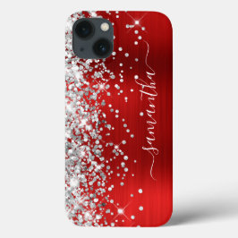 Silver Glitter Red Foil Modern Signature