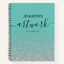 Silver Glitter Teal Girly Ombre Nome do Sketchbook
