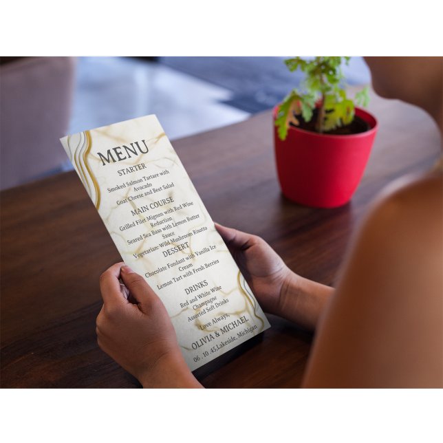 Silver & Gold Abstract Watercolor Wedding Menu  (Criador carregado)