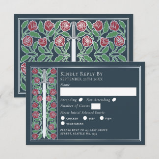 Silver Gray Medieval Floral Sword Wedding RSVP