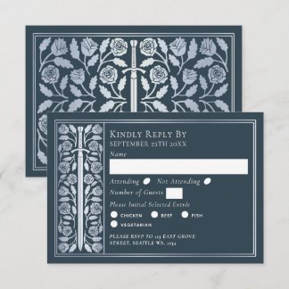 Silver Gray Medieval Sword Wedding RSVP