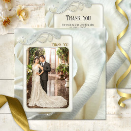 Silver Ivory Rose Wedding Thank You Photo Card