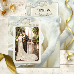 Silver Ivory Rose Wedding Thank You Photo Card