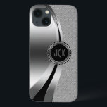 Silver Metálico Monograma e Diamantes Glitter<br><div class="desc">Tons prateados de design metálico brilhante,  aspecto de aço inoxidável com brilho de diamantes brancos. Monograma personalizado e opcional com sotaque preto. Como todos os designs no zazzle,  isto não é um verdadeiro brilho ou acabamento metálico,  mas apenas uma imagem.</div>