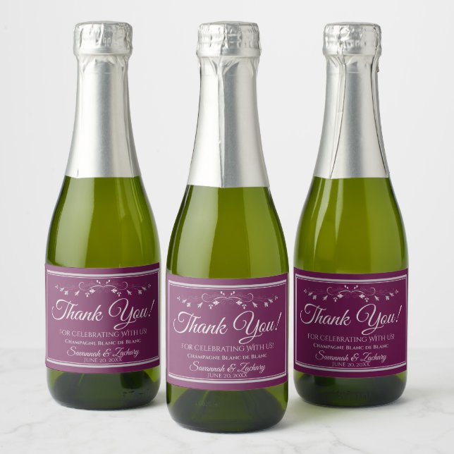 Silver on Cassis Wedding Thank You Mini Bottle (Garrafas)
