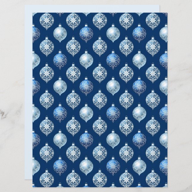Silver Ornaments on Dark Blue Scrapbook Paper (Frente/Verso)