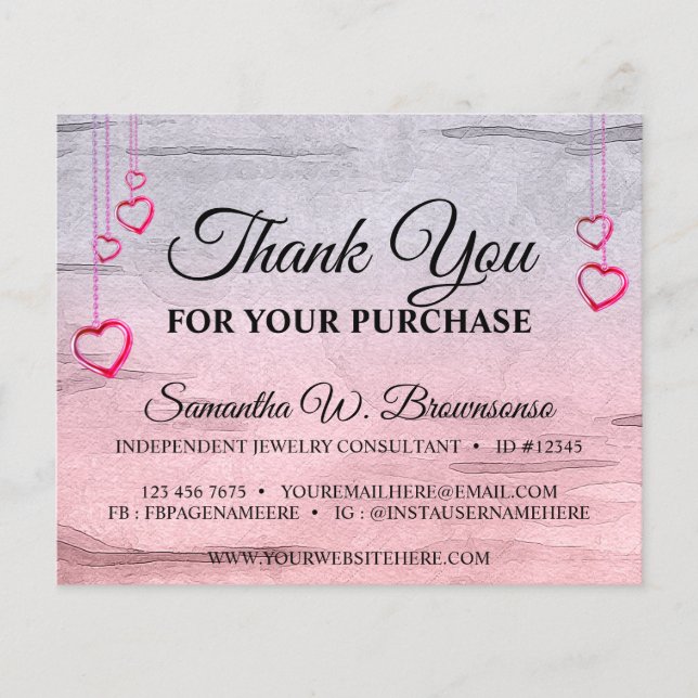 Silver Pink Bling Wooden Texturizado Coração Obrig (Frente)