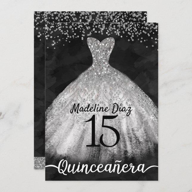 Silver Quinceanera Aniversário Convite Cumpleanos (Frente/Verso)