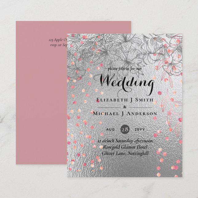 Silver Rosegold WEDDING Glitter Metálico (Frente/Verso)