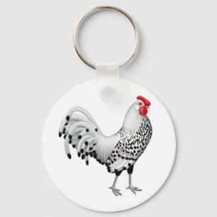 Silver Spangled Hamburg Rooster Chaveiro