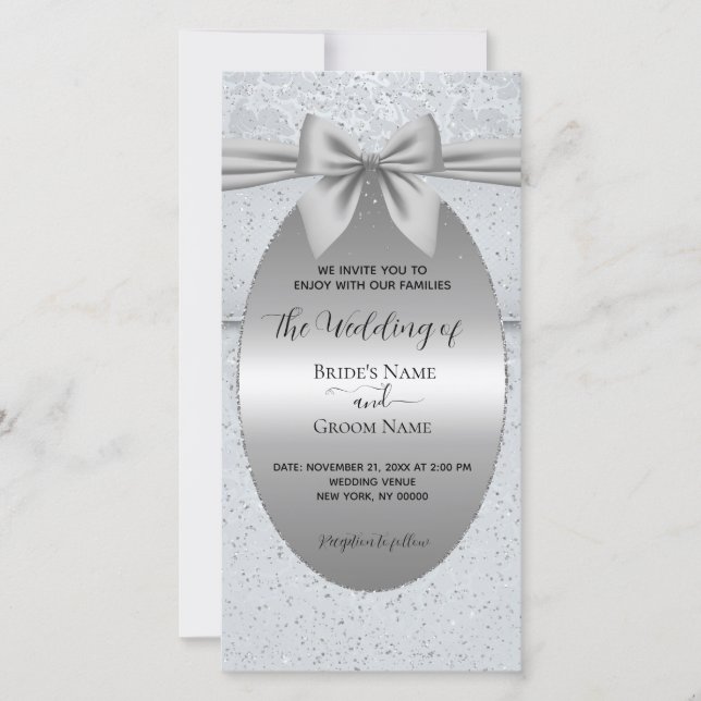 Silver Vintage with Bow Wedding Invitation (Frente)