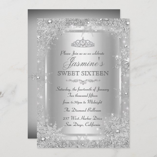 Silver Winter Wonderland Sweet 16 Convite (Frente/Verso)