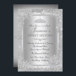 Silver Winter Wonderland Sweet 16 Convite<br><div class="desc">Silver Sweet 16 Aniversário. Floco de neve bonito e design de tiara. Notem,  por favor,  que todas as imagens planas não têm joias reais!</div>