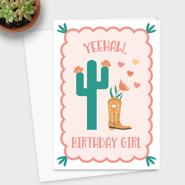 "Sim, garota de aniversário" Cartão de aniversário (Yeehaw Birthday Girl Western Birthday Card)