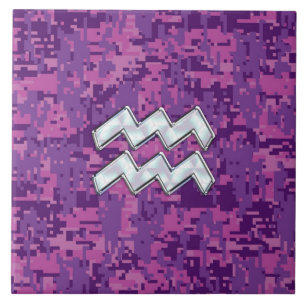 Símbolo Aquarius Zodiac na Camuflagem Digital Rosa