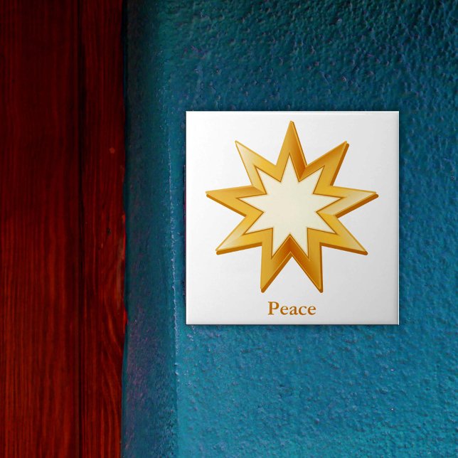 Símbolo Baha'i Azulejo cerâmico (Gold nine pointed star, symbol of the Baha’i faith. You can customize text.)