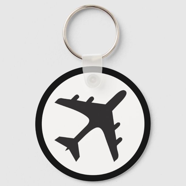 Símbolo branco preto de avião, chaveiro simples (Frente)