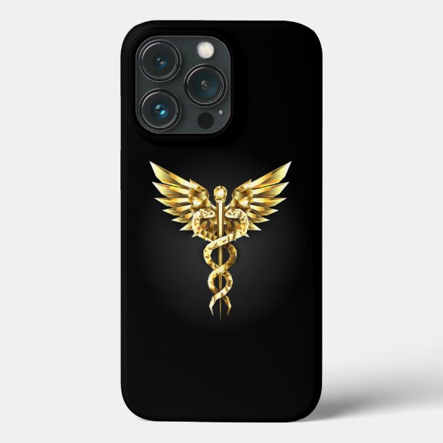 Símbolo Caduceu Poligonal Dourado (Verso)