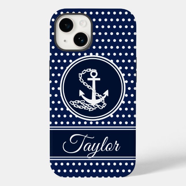 Símbolo de Âncora Nome Personalizado Azul Marítimo (Verso)