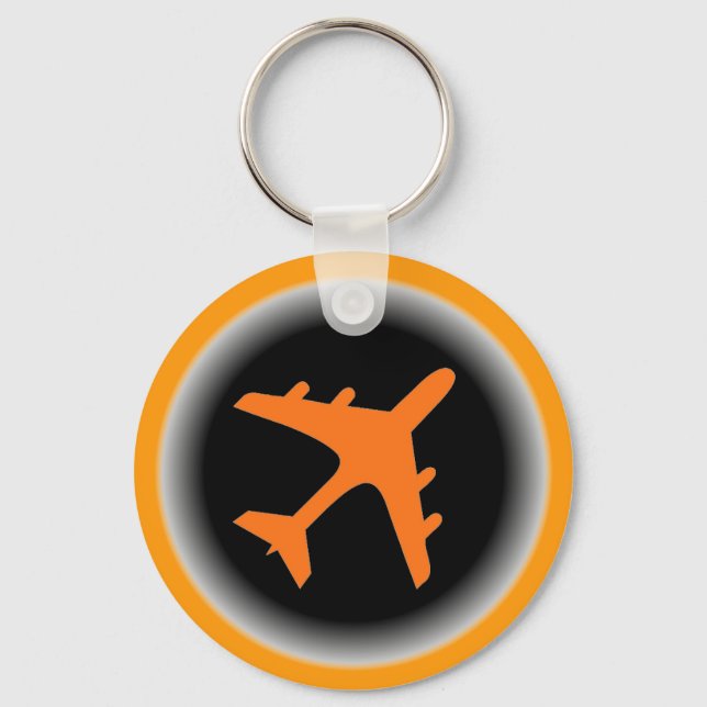 Símbolo de avião branco laranja chaveiro simples (Frente)