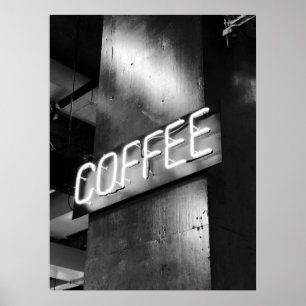 Símbolo de café branco e preto industrial - Poster