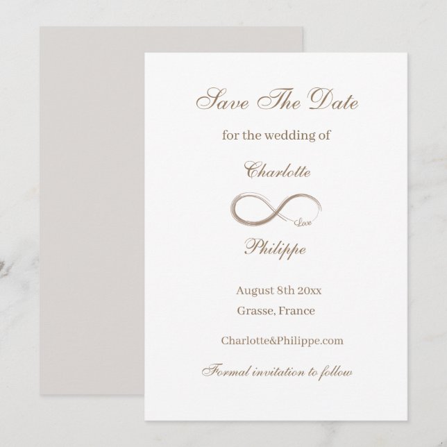 Símbolo de Infinito Dourado Convite de Casamento S (Frente/Verso)