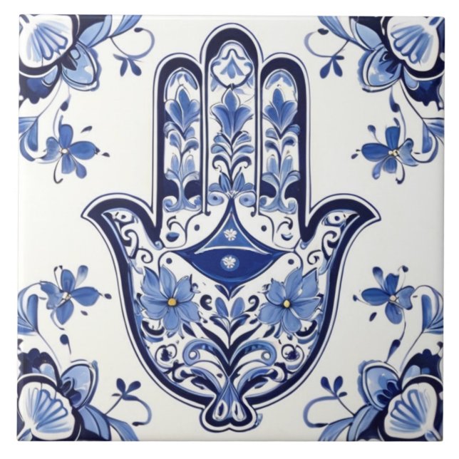 Símbolo de Mão de Hamsa - Mão Azul e Branca de Fát (Frente)