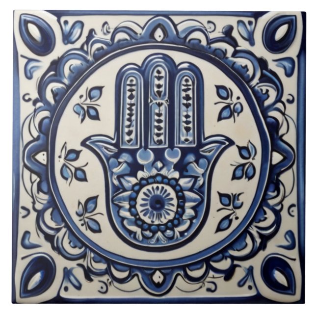 Símbolo de Mão de Hamsa - Mão Azul e Branca de Fát (Frente)