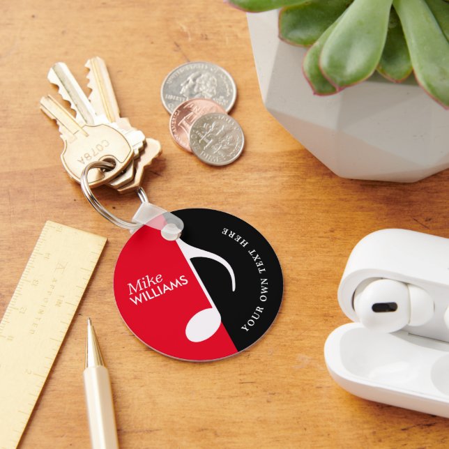 Símbolo de Música Preta Vermelha no Chaveiro com N (Mesa)