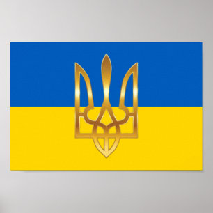 Símbolo de Trident de Bandeira da Ucrânia Poster