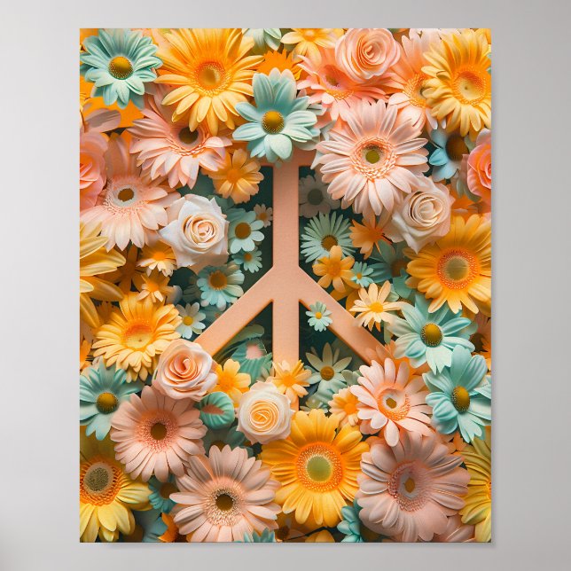 Símbolo Floral de Paz Poster - Flor Retroativo 60s (Frente)