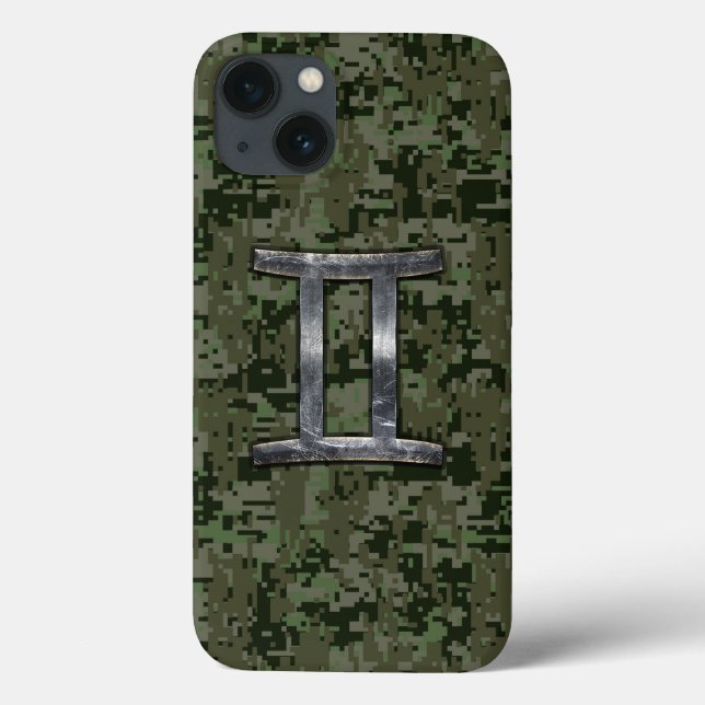 Símbolo Gemini Zodiac na Camuflagem Digital Verde (Verso)