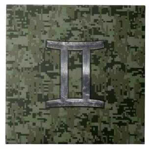 Símbolo Gemini Zodiac na Camuflagem Digital Verde